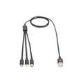 USB charger cable, 1m 3 in 1 cable, nylon braid, black