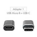 USB-C adapter set, C/M to USB-A/F + C/M to Micro-USB/F, silver