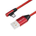 USB 2.0 cable, USB-A/M to Micro-USB/M 90°, fabric, metal, red, 0.3 m