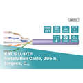 CAT 6 U-UTP installation cable, 250 MHz Cca (EN 50575), AWG 23/1, 305m paper box, sx, pur