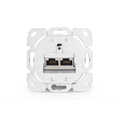 CAT 6A Class EA network outlet, shielded, 2x RJ45 LSA, pure white, flush mount, vert. cable install.