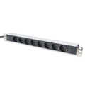 1U Aluminum PDU, rackmountable, 8x safety outlet 16A, 4000W, 250VAC 50/60Hz,