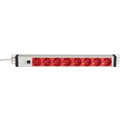 19 inch 1U Socket Strip 8 x CEE 7/3 red,  cable C14, 10A fine fuse, grey