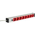 19 inch 1U Socket Strip 8 x CEE 7/3 red,  cable C14, 10A fine fuse, grey