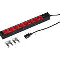 19 inch1U Socket Strip 8 x CEE 7/5 (UTE) red, C14, 10A fine fuse, black belgie