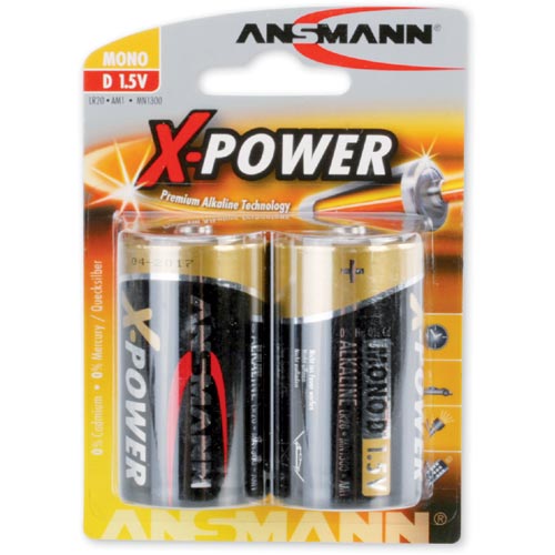 Naar omschrijving van 01051B - Ansmann alkaline X-Power battery, Mono (D), 2 pcs. pack (5015633)