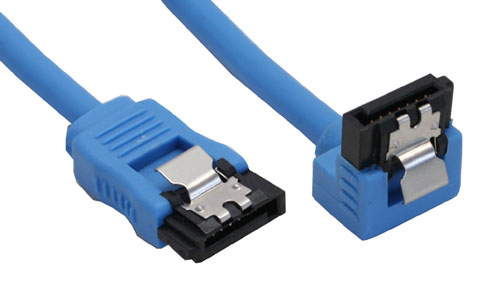 Naar omschrijving van 27705F - InLine SATA 6Gb/s rondkabel,  blauw, een zijde 90 haaks, met vergrendeling, 0.5m