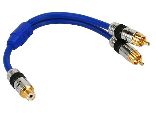 Naar omschrijving van 89927P - InLine Tulp Y-kabel,  Premium, vergulde contacten, 1x Tulp contraplug naar 2x Tulpplug, 0.25m