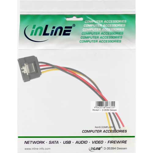 Naar omschrijving van 29670A - InLine SATA voedingsadapterkabel,  5.25Inch (13.34cm) naar 15-pins SATA met vergrendeling, 15cm