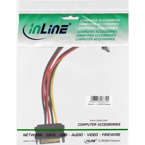 Naar omschrijving van 29683W - InLine  SATA Strom-Y-Kabel, SATA Bu an 2x SATA St gewinkelt, 0,15m