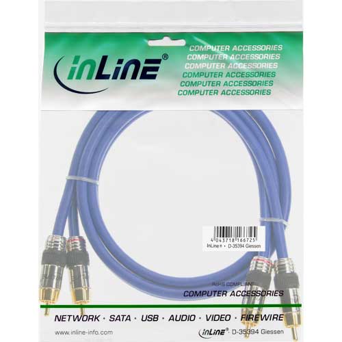 Naar omschrijving van 89703P - InLine Tulp audiokabel,  Premium, vergulde contacten, 2x Tulp M/M, 3m