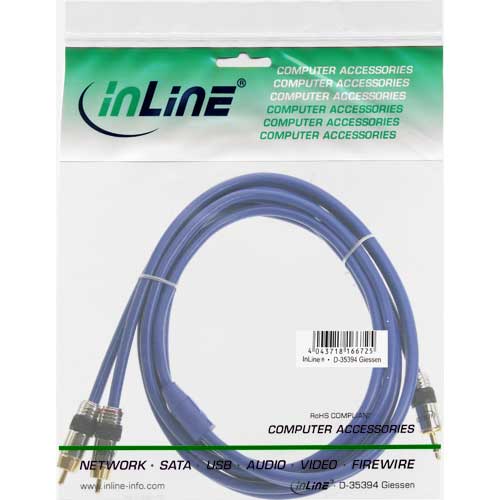 Naar omschrijving van 89937P - InLine Audiokabel,  Premium, vergulde contacten, 2x Tulpplug naar 3.5mm M, 20m