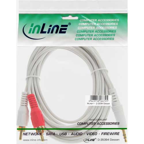 Naar omschrijving van 89939W - InLine Audiokabel,  2x Tulpplug naar 3,5mm M stereo, wit/goud, 2m