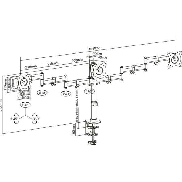 Naar omschrijving van 23104B - InLine Desktop Bracket for 3x TFT/LCD/LED up to 68cm 27