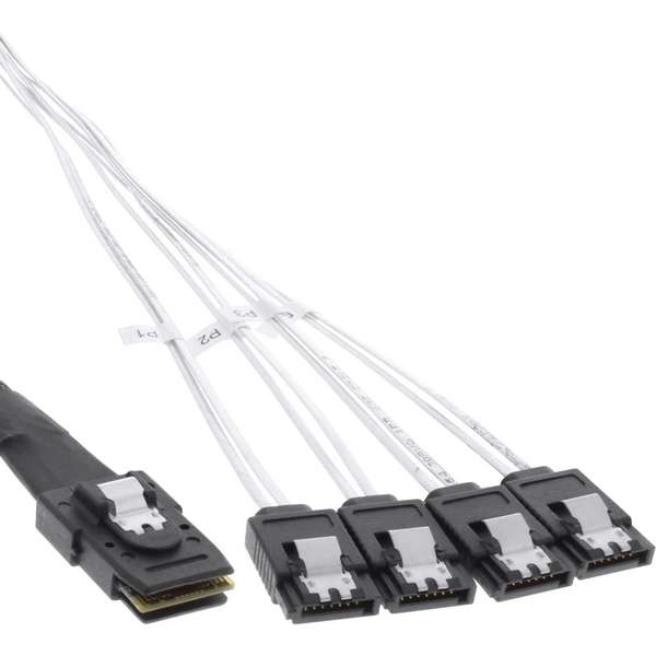 Naar omschrijving van 27620 - InLine SAS Aansluitkabel,  Mini SAS SFF8087 naar 4x SATA, 1:1, 50cm, bulk