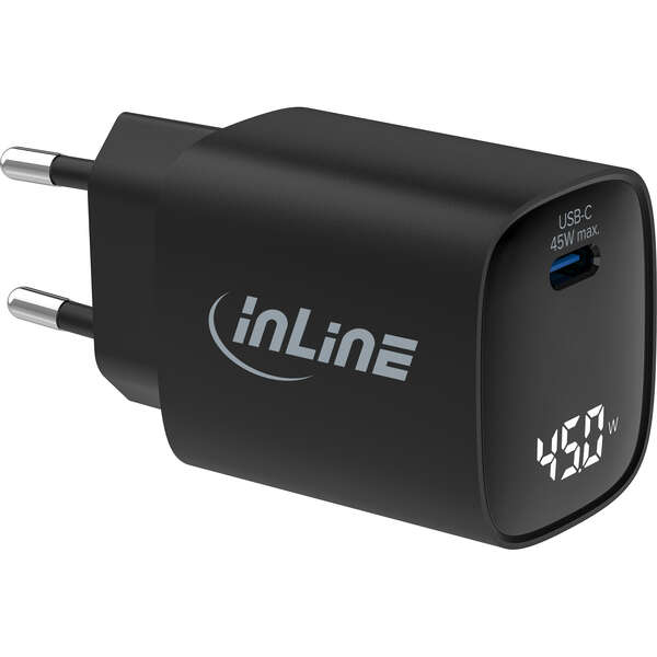 Naar omschrijving van 31551 - InLine® USB PD power supply, GaN charger, 1-port, USB-C, 45W, with display