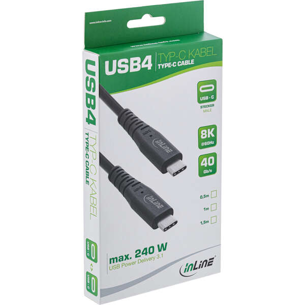 Naar omschrijving van 35901I - USB4 cable, USB-C male/male, PD 240W, 8K60Hz, TPE black 1m