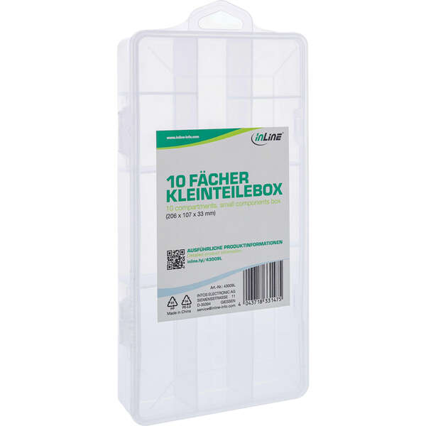 Naar omschrijving van 43009L - InLine® Small Components Box 10 shelfs 206x107x33mm, transparent