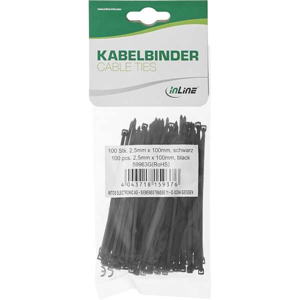 Naar omschrijving van 59963G - InLine  Kabelband, lengte 100mm, breedte 2.5mm, zwart, 100 stks