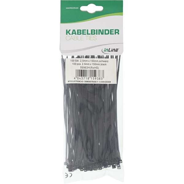 Naar omschrijving van 59963H - InLine Kabelband, lengte 150mm, breedte 2.5mm, zwart, 100 stks