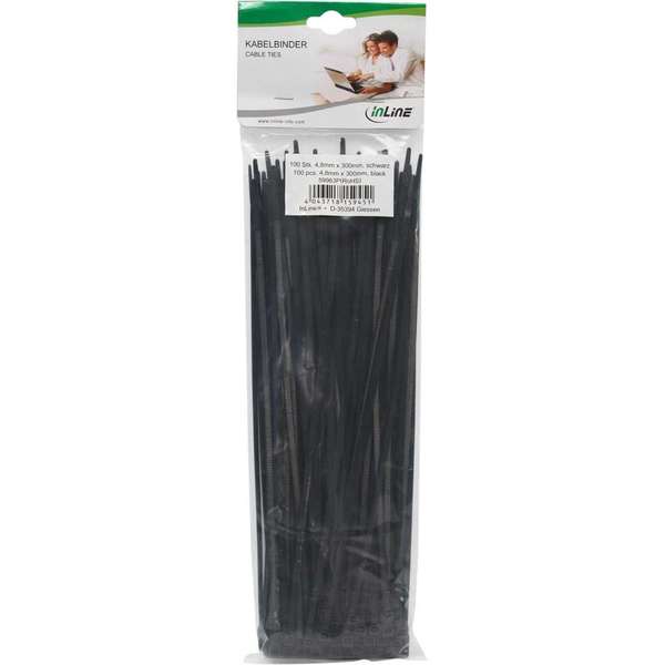 Naar omschrijving van 59963P - InLine Cable Ties length 300mm width 4.8mm black 100 pcs.