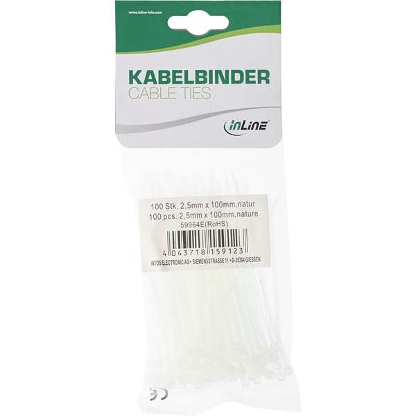 Naar omschrijving van 59964E - InLine  Kabelband, lengte 100mm, breedte 2.5mm, wit, 100 stks