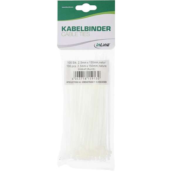 Naar omschrijving van 59964F - InLine  Kabelband, lengte 150mm, breedte 2.5mm, wit, 100 stks