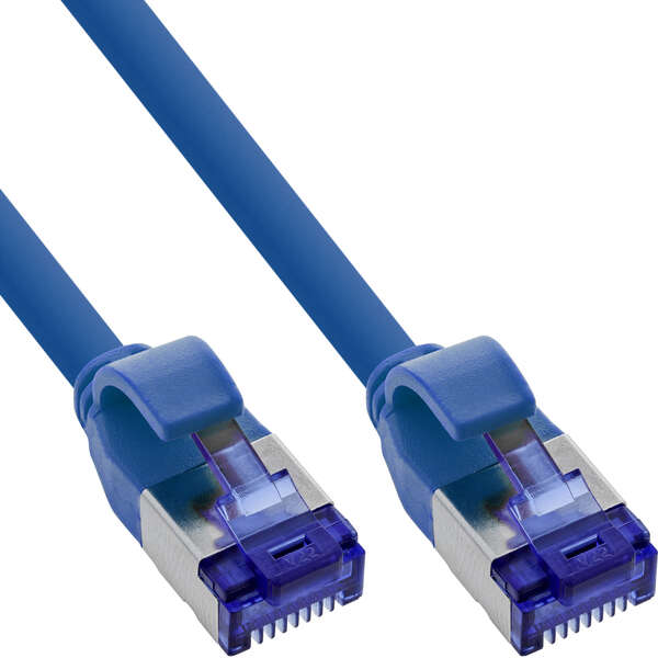 Naar omschrijving van 74933B - Patch cable slim, Cat.6A, S/FTP, TPE (LSZH) flexible, PoE, blue, 0.3m