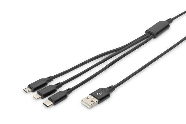 Naar omschrijving van AK-300160-010-S - USB charger cable, 1m 3 in 1 cable, nylon braid, black