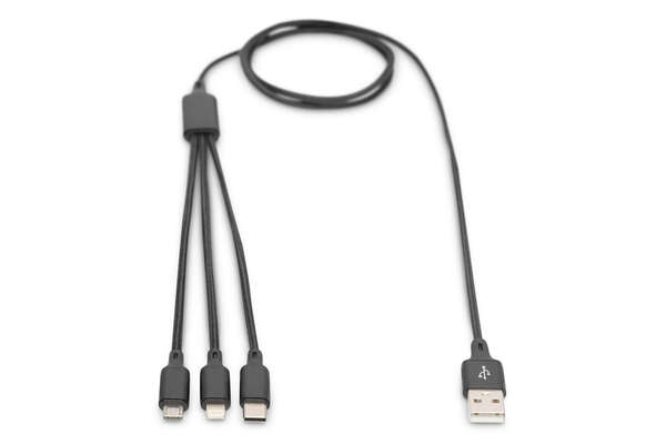 Naar omschrijving van AK-300160-010-S - USB charger cable, 1m 3 in 1 cable, nylon braid, black