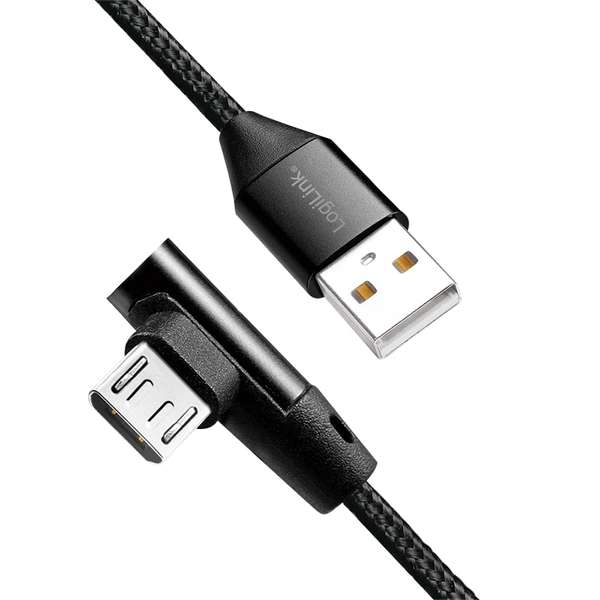 Naar omschrijving van CU0141 - USB 2.0 cable, USB-A/M to Micro-USB/M (90°),fabric,metal,black, 0.3 m