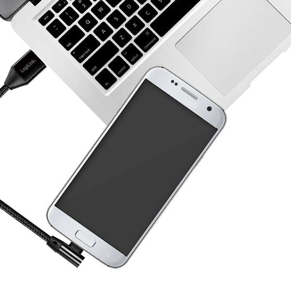 Naar omschrijving van CU0141 - USB 2.0 cable, USB-A/M to Micro-USB/M (90°),fabric,metal,black, 0.3 m