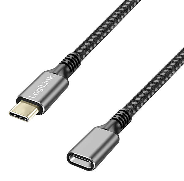 Naar omschrijving van CUA0108 - USB 3.2 Gen2 Type-C cable, C/M to USB-C/F, PD, alu, black/grey, 1 m