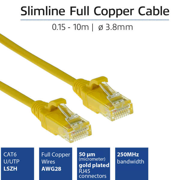 Naar omschrijving van DC9830 - ACT Geel LSZH U/UTP CAT6 slimline patchkabel snagless 0.15m