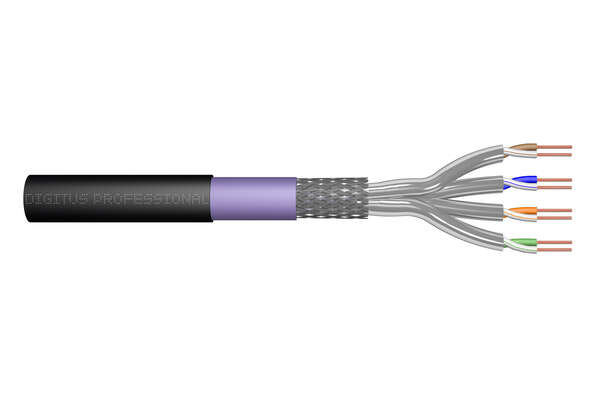 Naar omschrijving van DK-1741-VH-1-OD - CAT 7 S-FTP outdoor installation cable, 1200 MHz PE, inner Eca (LSZH-1), AWG 23/1,100m, sx, bl&pu