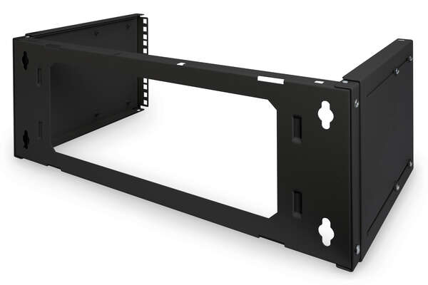 Naar omschrijving van DN-19-PB-4U-SW - 4U wall mounting patch bracket, 195x505x250 mm adjustable depth, stackable, black (RAL 9005)