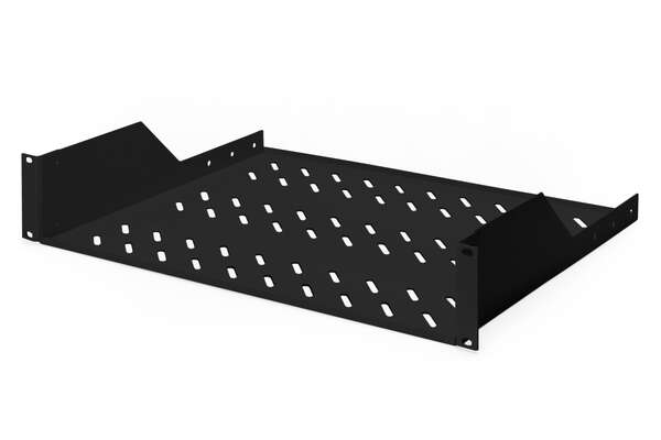 Naar omschrijving van DN-19-TRAY-2-SW - 2U fixed shelf for racks from 450 mm depth 88,5x483x352 mm, up to 25 kg, black (RAL 9005)