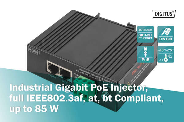 Naar omschrijving van DN-651141 - Industrial Gigabit PoE Injector FullIEEE802.3af,at,bt Compliant, up to 85 W