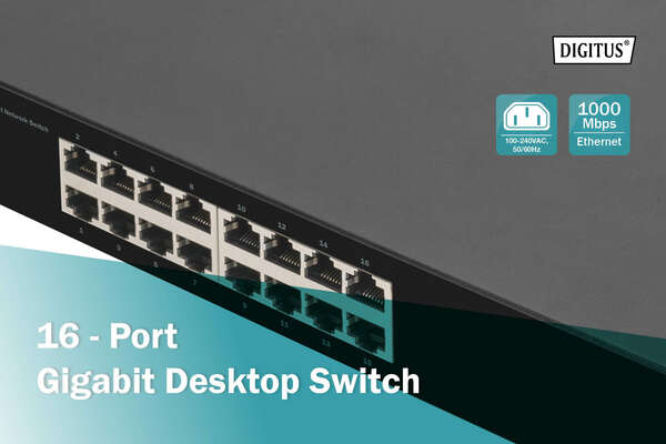 Naar omschrijving van DN-80112-1 - DIGITUS 16-Port Gigabit Switch 16-port 10/100/1000Base-T