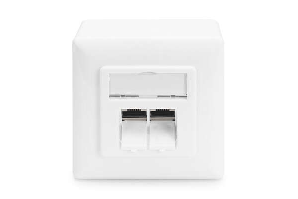 Naar omschrijving van DN-9002-B5-N - CAT 5e wall outlet, shielded, 2x RJ45 8P8C, LSA, pure white, surface mount, set=5 pcs.