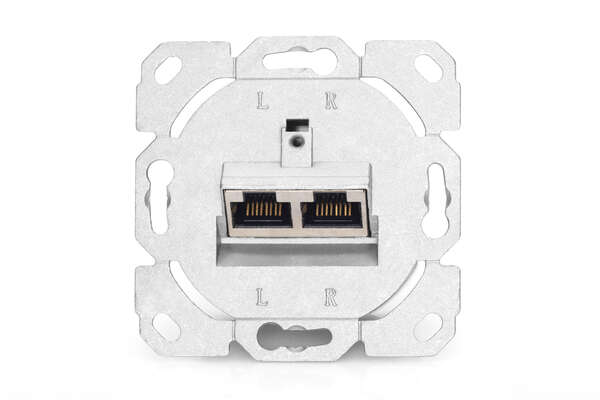 Naar omschrijving van DN-9006-B5-N - CAT 6 wall outlet, shielded, 2x RJ45 8P8C, LSA, pure white, surface mount, set=5 pcs.