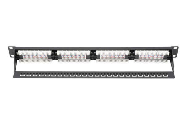 Naar omschrijving van DN-91624U - CAT 6 Patch Panel, unshielded, 24-port RJ45 24-port RJ45, 8P8C, LSA, 1U, bl, 482x44x109 mm, bl