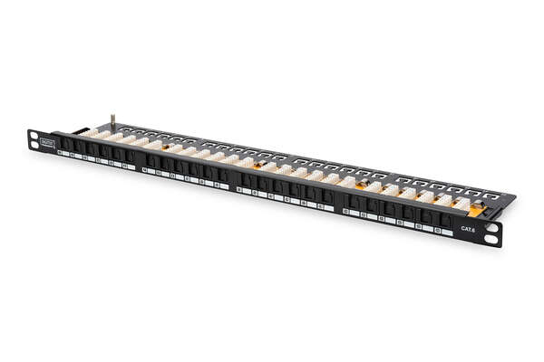 Naar omschrijving van DN-91624U-SL-SH - CAT 6 Patch Panel, unshielded,24-port RJ45 w. shutter, 8P8C, LSA, 0.5U, 19