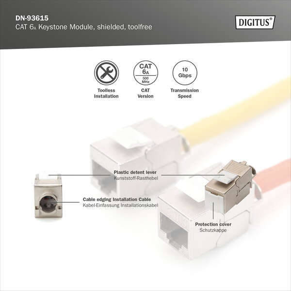 Naar omschrijving van DN-93615 - CAT 6A Keystone Jack, shielded, tool free connection