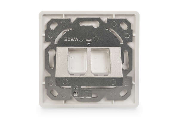 Naar omschrijving van DN-93801-1 - Faceplate for Keystone Jacks, 2x RJ45 dust cover, 80x80 + central plate, pure white