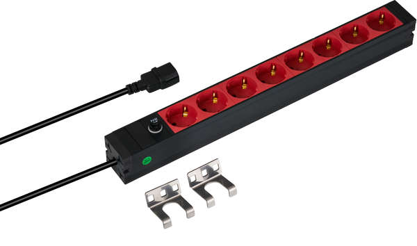 Naar omschrijving van EK631CD-1 - 19 inch 1U Socket Strip 8 x CEE 7/3 red,  cable C14, 10A fine fuse, black