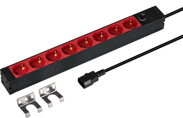 Naar omschrijving van EK631CD-1 - 19 inch 1U Socket Strip 8 x CEE 7/3 red,  cable C14, 10A fine fuse, black