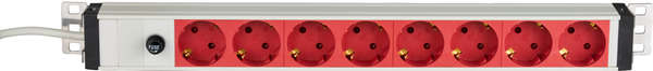 Naar omschrijving van EK631CD-1GR - 19 inch 1U Socket Strip 8 x CEE 7/3 red,  cable C14, 10A fine fuse, grey