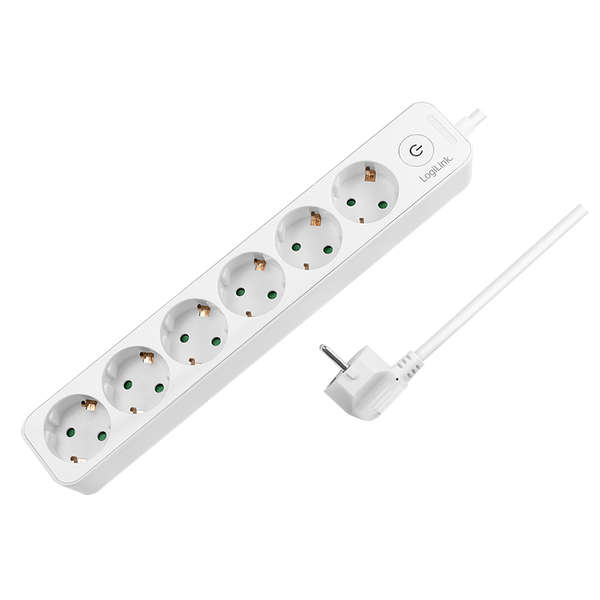 Naar omschrijving van LPS247 - Socket outlet 6-way + switch, 6x CEE 7/3, 1.5 m, white