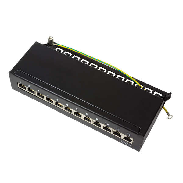 Naar omschrijving van NP0017 - Patch panel Cat.6, 12 ports, desk/wall mountable, black, RAL9005